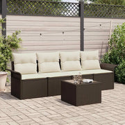 Set Divano da Giardino 5 pcs Marrone e Crema polyrattan