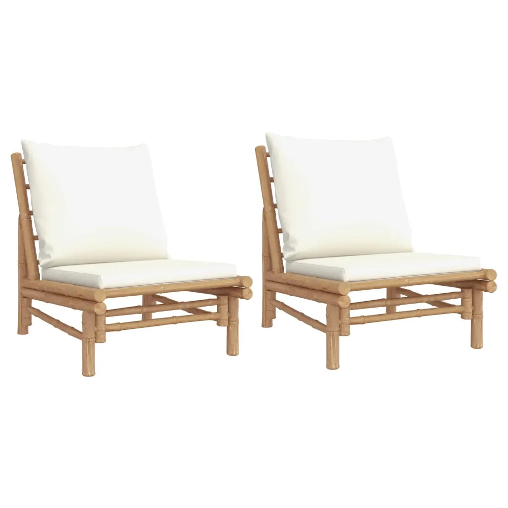 Sedie da Giardino 2 pz con Cuscini Bianco Crema in Bambù 363455