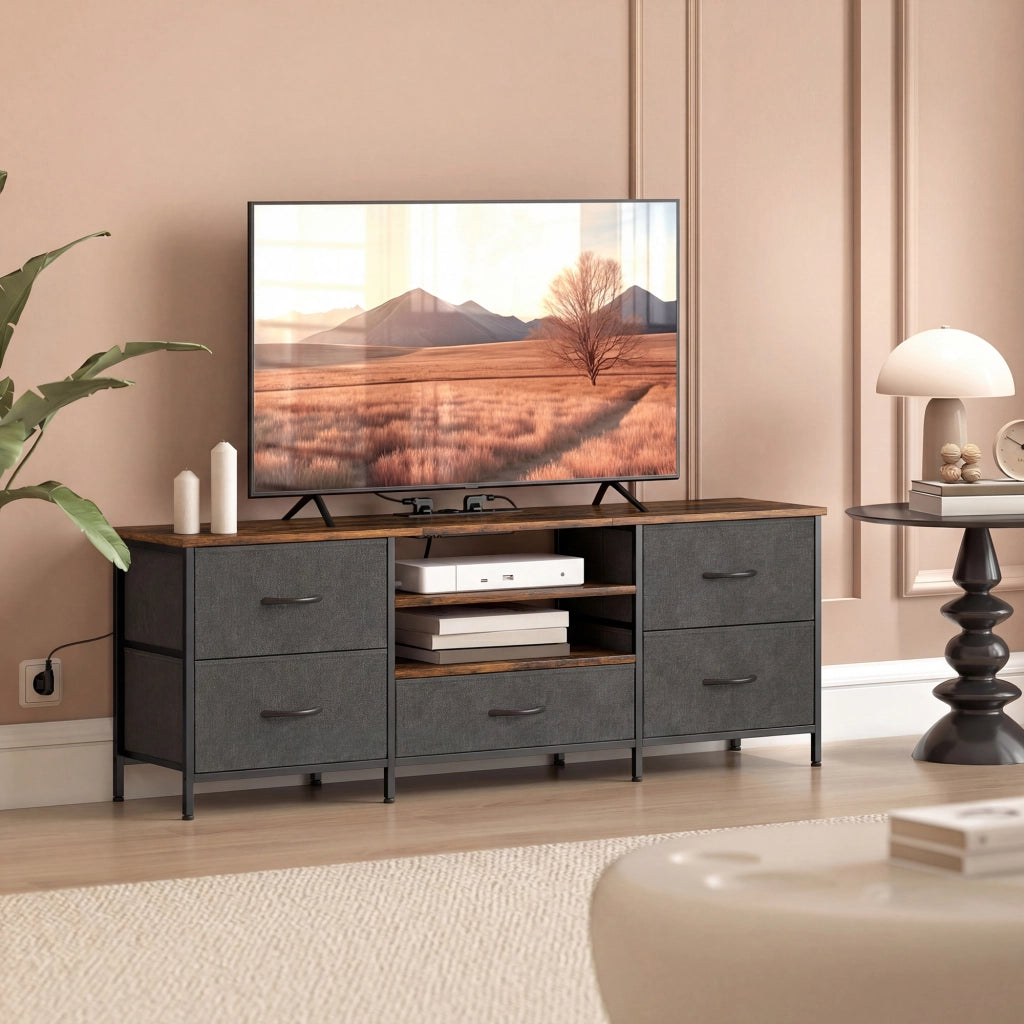 Mobile TV con cassetti e ripiani ¨C Minimal ¨C marrone 140x30x50 cm