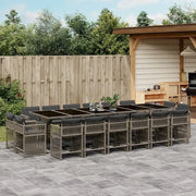Set da Pranzo da Giardino 17pz con Cuscini Grigio in Polyrattan