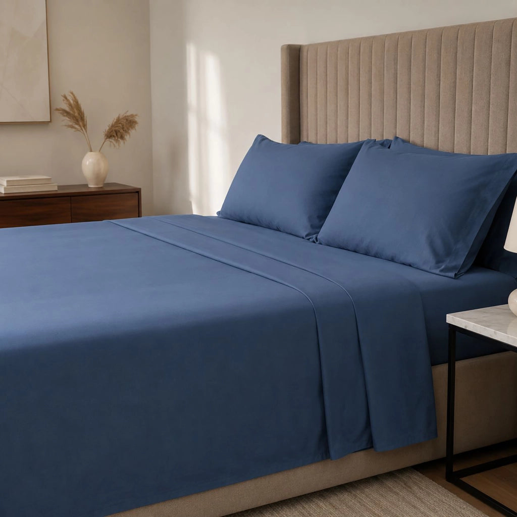 Sarenina, set Completo Letto Piazza e Mezza in Policotone, blu Mare