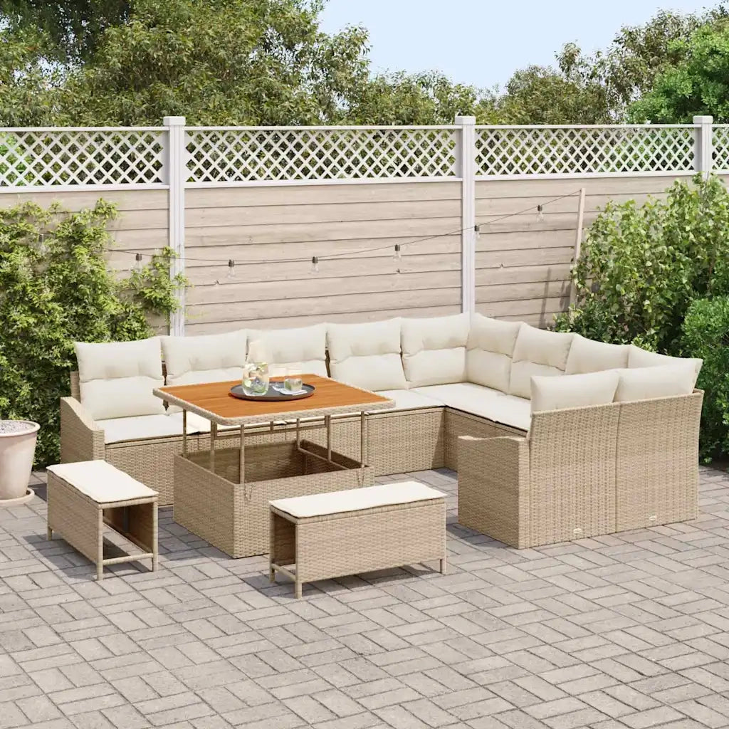 Set Divano da Giardino con cuscino 12 pcs Beige polyrattan 3362686
