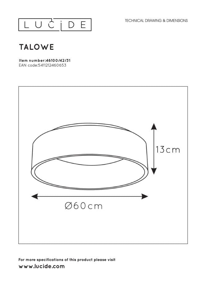 Plafoniera Lucide Talowe LED 42W 3000K dimmer 60cm