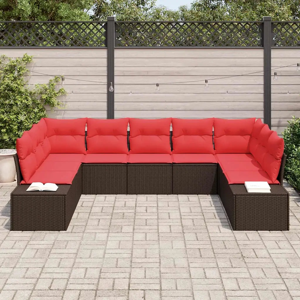 Set Divano da Giardino 9 pz 8-Numero di posti Marrone e Rosso 3355893