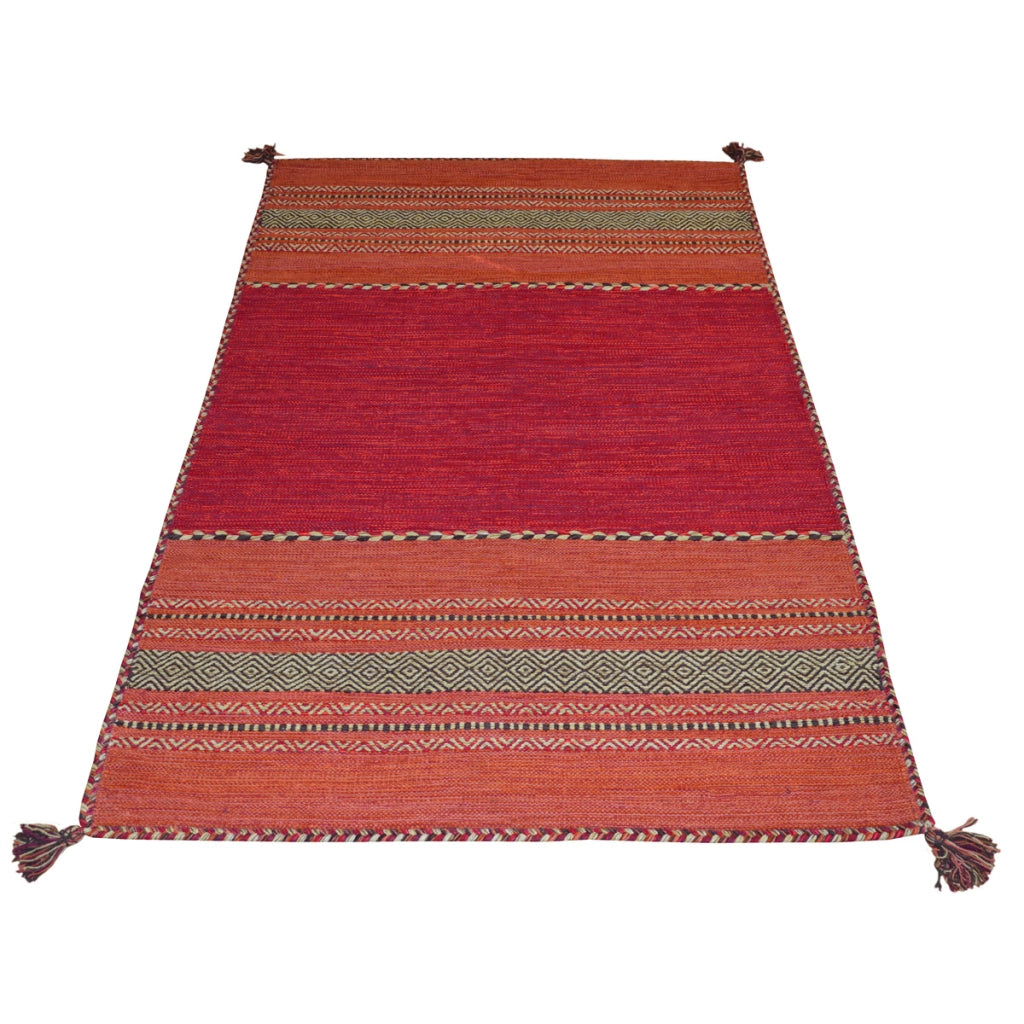 Tappeto ANTIQUE KILIM ROSSO cm.120x180 tessuto a mano in cotone e ciniglia