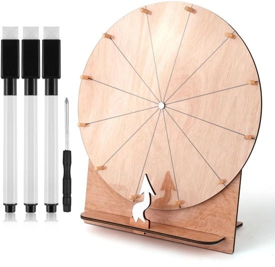 Ruota di Gioco 30cm - Spinner in Legno - Rotante - Inclusa 3 Stifmezz - Ruota di Sorte