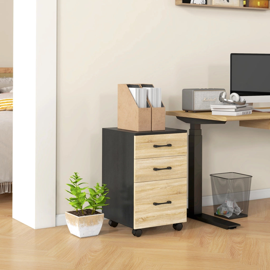 Scrivania con cassetti e ruote ¨C zephmum ¨C quercia e nero 40x42x65 cm