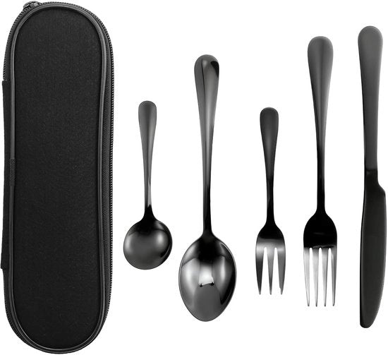 Set da cucina in acciaio inossidabile 5 pezzi - Set da tavola per 1 persona - Set da cucina per campeggio - Set da cucina per lavastoviglie - Incluso contenitore di stoccaggio - Set da cucina da viaggio