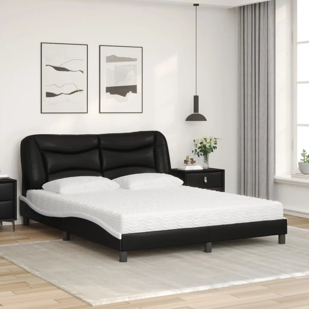 Letto con Materasso Hvar Nero e Bianco 160x200cm Similpelle
