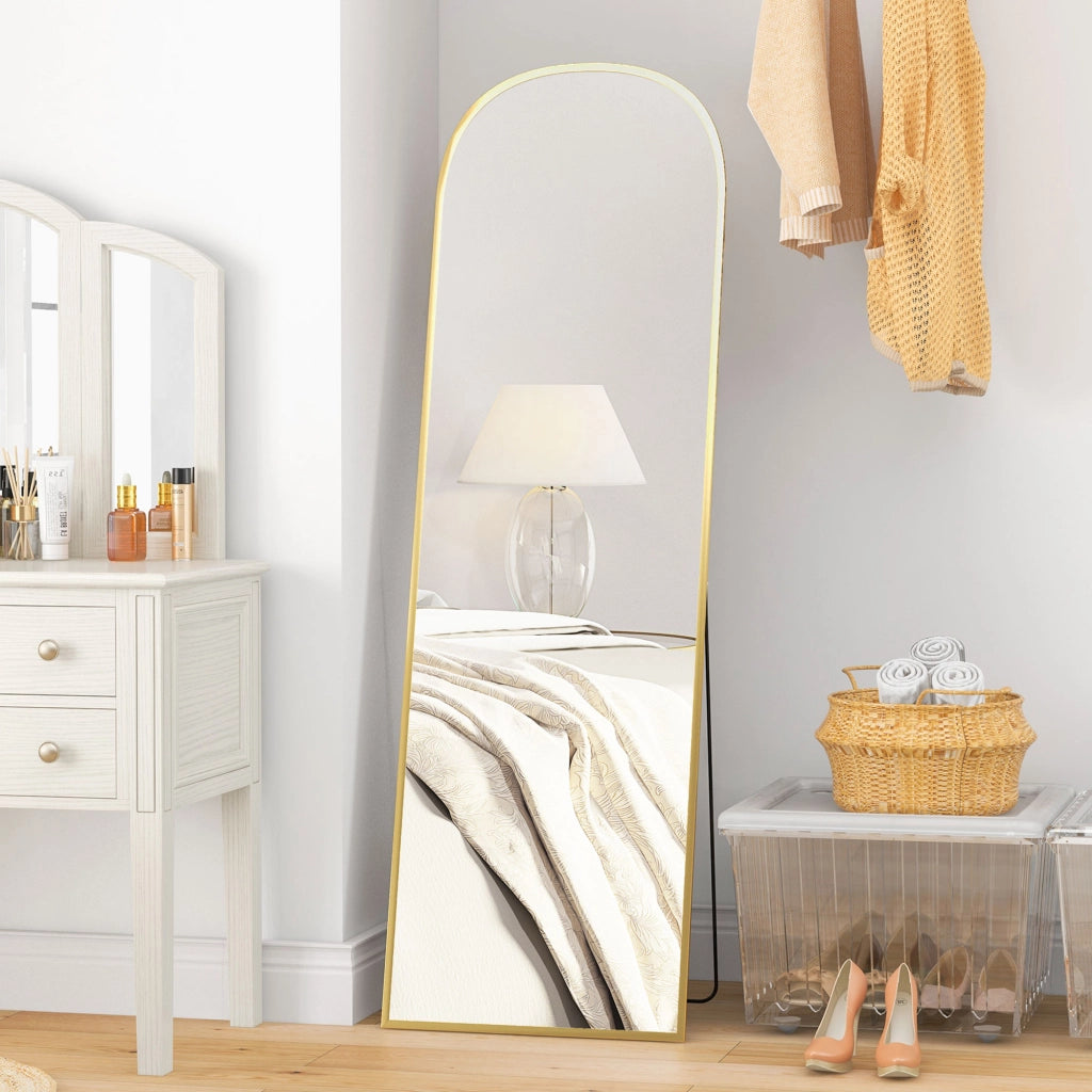 Specchio a Figura Intera da Terra 50x161,5 cm in Lega di Alluminio con Supporto Pieghevole Oro