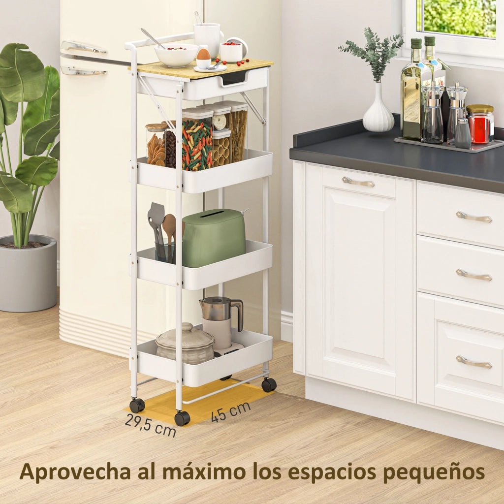 Carrello Multilivello con Cassetto e Ceste ¨C Minimal ¨C Bianco 40x30x70
