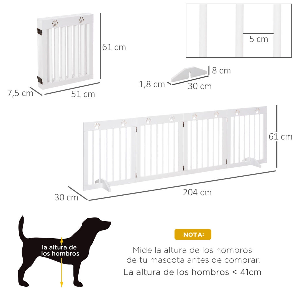 Barriera per Cani Pieghevole 4 Pannelli ¨C Minimal ¨C Bianco 204x61 cm