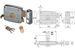 SERRATURA APPLICARE CATENACCIO E SCROCCO DOPPIO CILINDRO FISSO 50521  mm.70 DX (50521701)    CISA