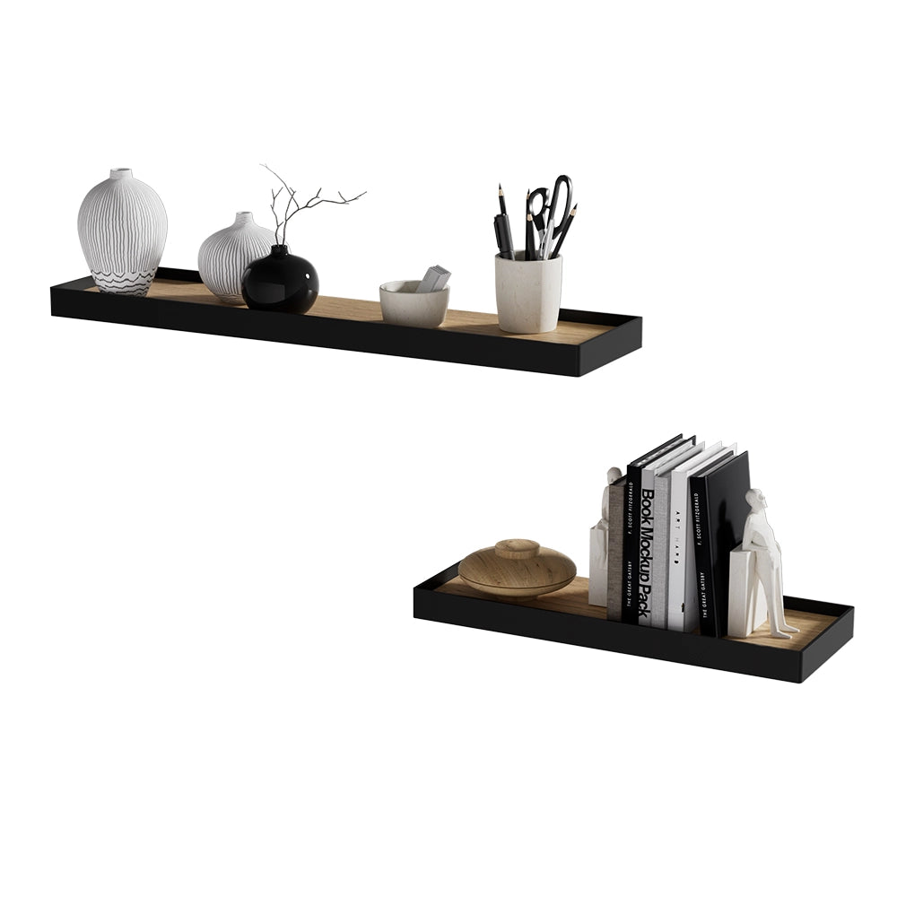 Vicco Scaffale a muro Nero/quercia 60 x 3 cm Set di 2
