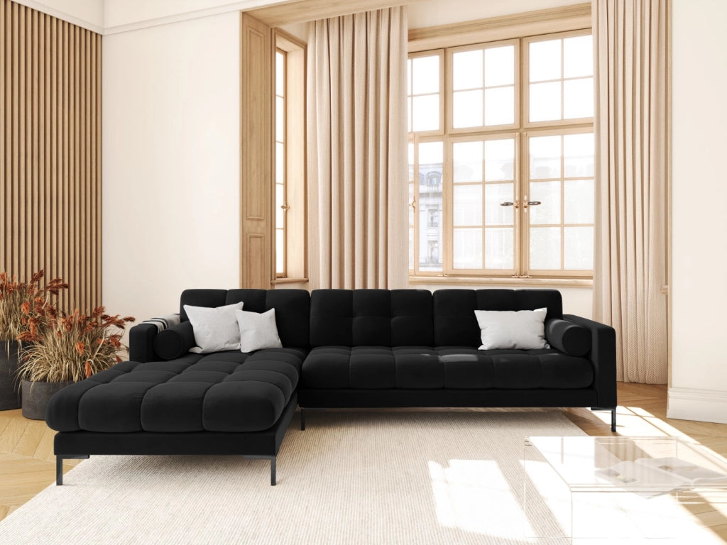 Cosmopolitan Design - Divano angolare sinistro "Bali" 5 posti in velluto nero 