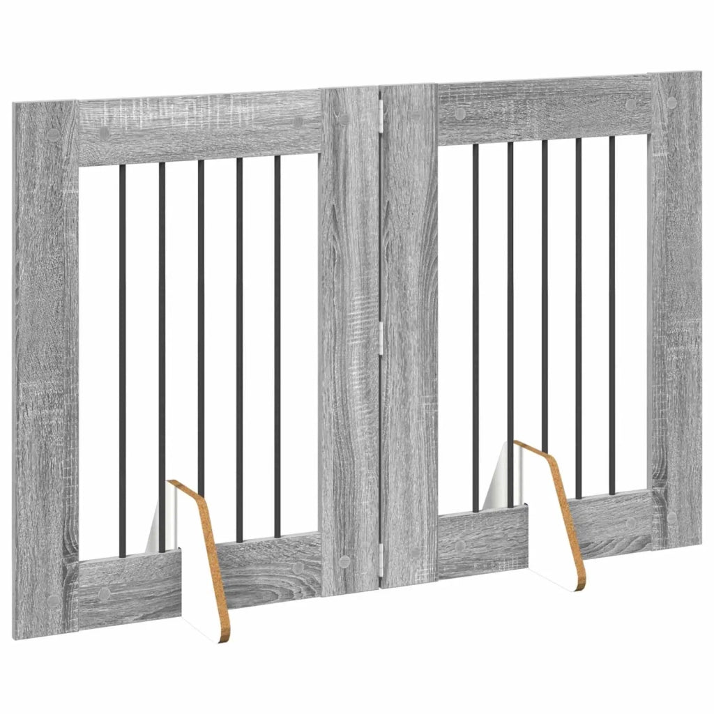 Cancello per cani con supporti 2 pz Grigio Sonoma 60 x 80 cm CFW2579777