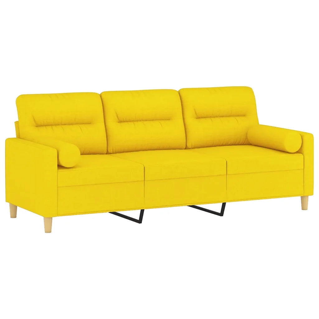 Divano a 3 Posti con Cuscini-Sofa 3 Posti con Cuscini Giallo Chiaro 180 cm in Tessuto 207728