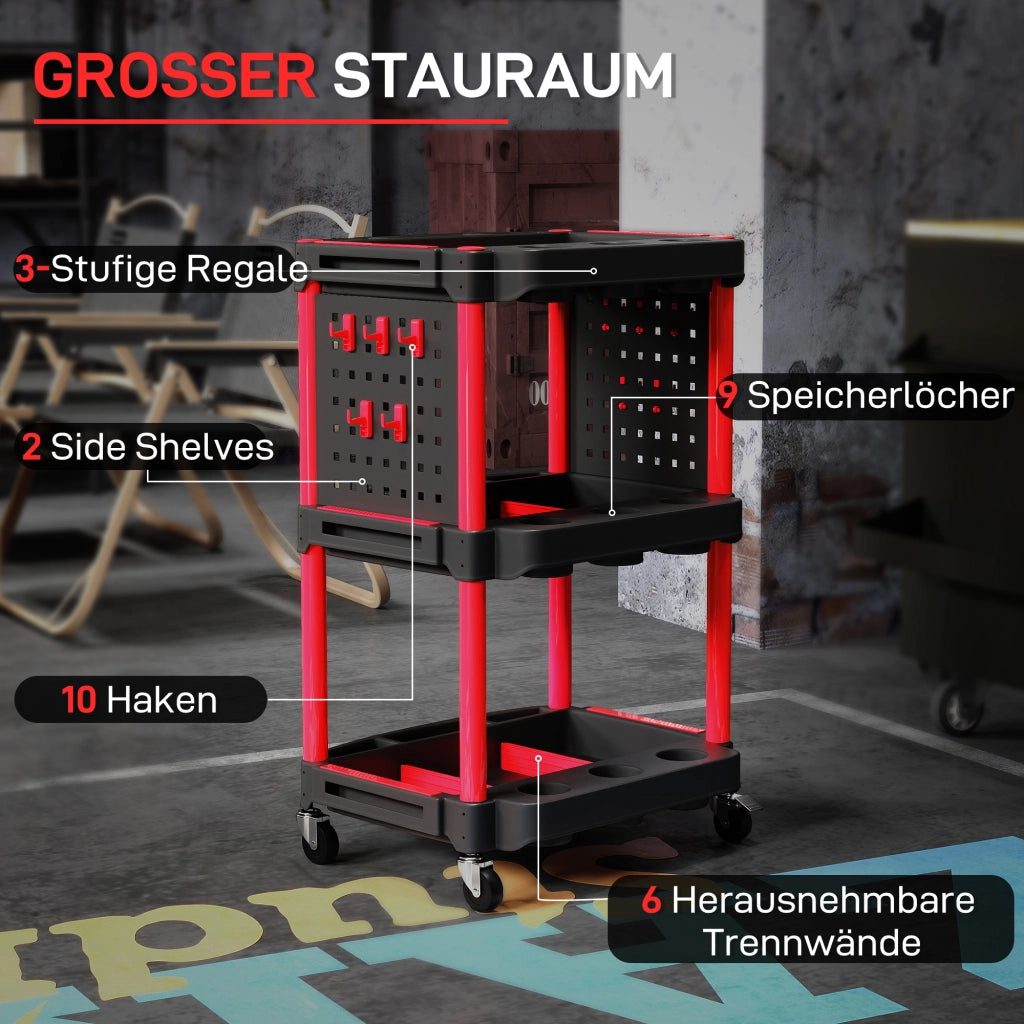 Carrello per attrezzi con ripiani e ganci ¨C Minimal ¨C Rosso