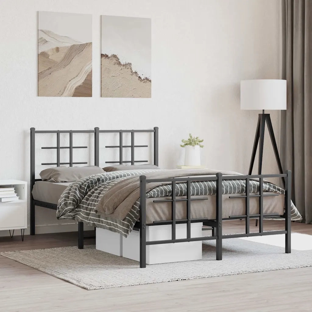 Letto matrimoniale | Letto per adulti | Giroletto con Testiera e Pediera Metallo Nero 120x190 cm