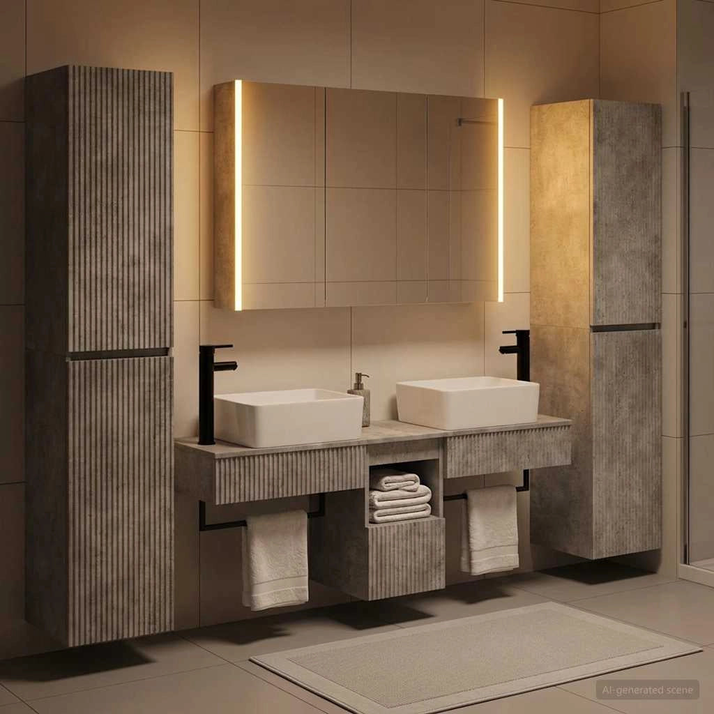 Set di mobili per il bagno 6 pz Grigio Cemento 3407202