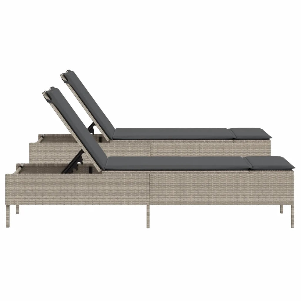 Lettino Prendisole 2 pz con Cuscini Grigio Chiaro in Polyrattan 3261592