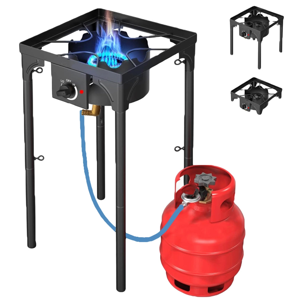 Fornellone Fornello a Gas da Campeggio e da Esterno 40x40cm 3 IN 1 Rialzato Gpl con Accensione Piezo H 81cm - NERO