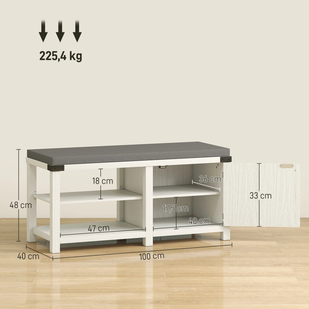 Scarpiera con Seduta e Ripiani ¨C Minimal ¨C 100x40x48 cm Bianco Grigio