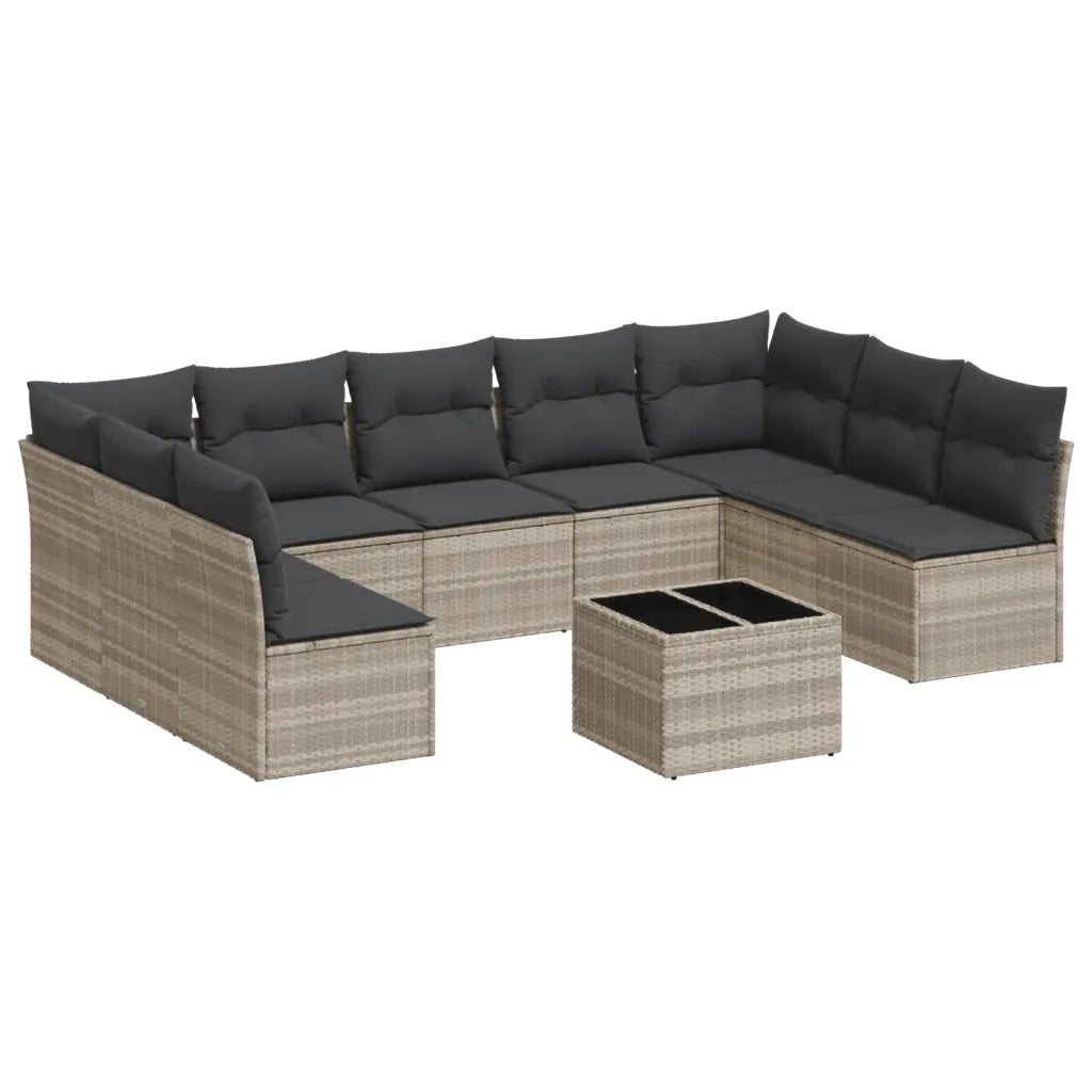 Set Divano Giardino 10 pz con Cuscini Grigio Chiaro Polyrattan 3218082