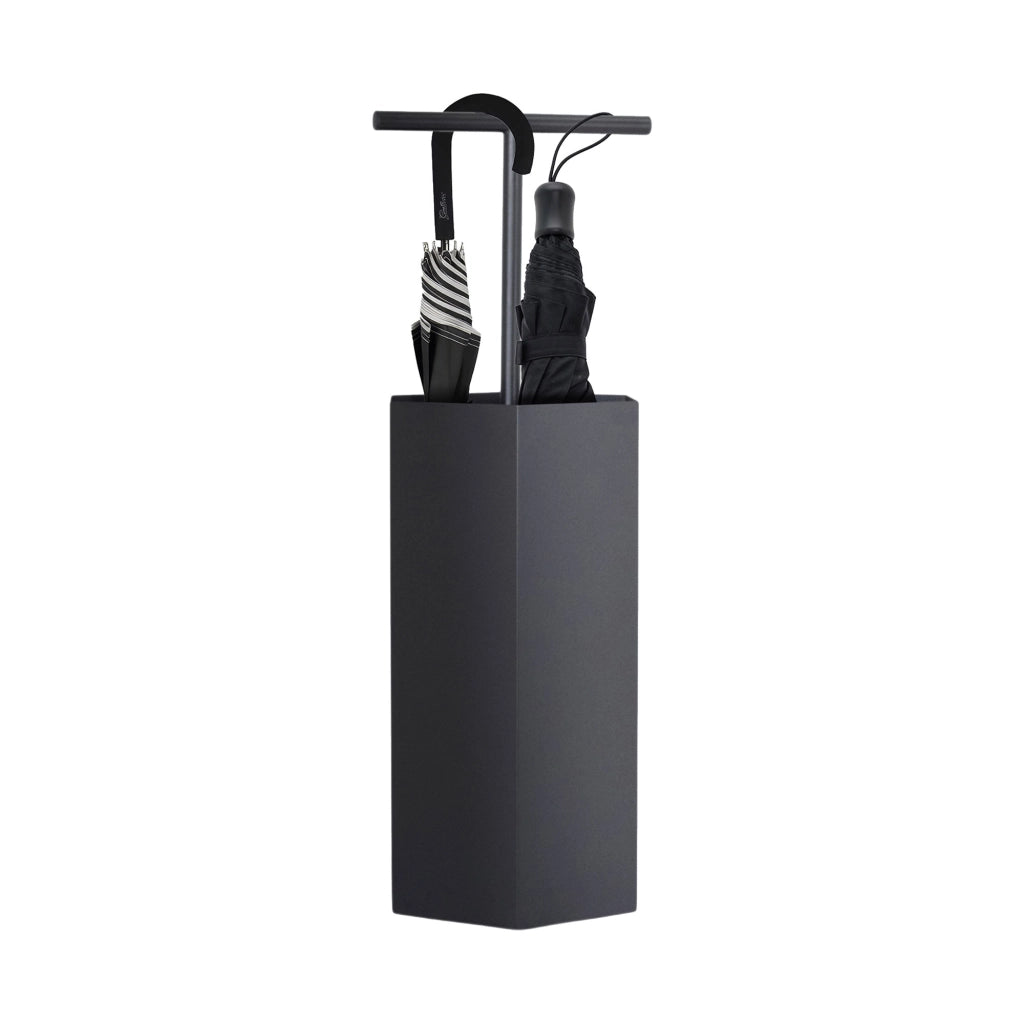 Ohm - Portaombrelli di Design 25x72x22 cm con Feritoia di Svuotamento acqua in Metallo Nero