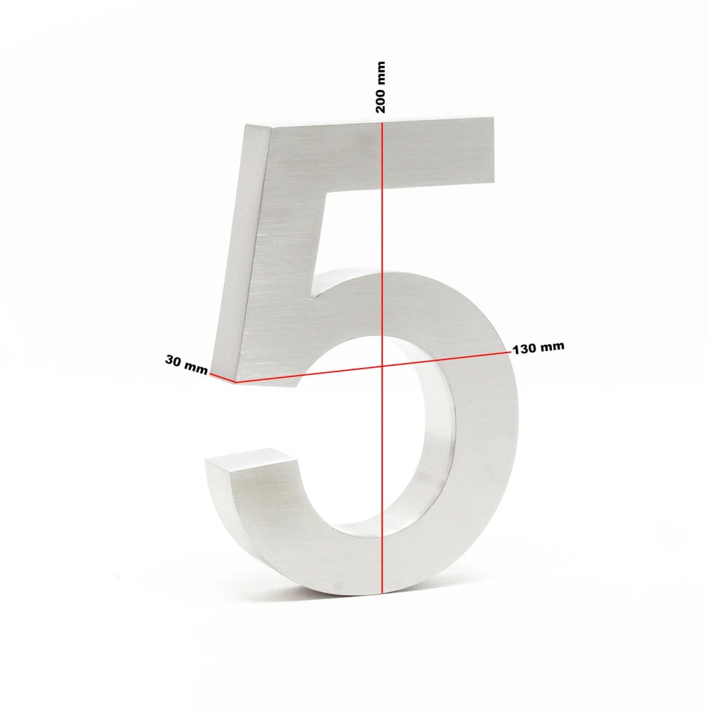 Targa con numero civico "5" in acciaio sottile 20 cm Arial 3D hardware di montaggio 16_0001429