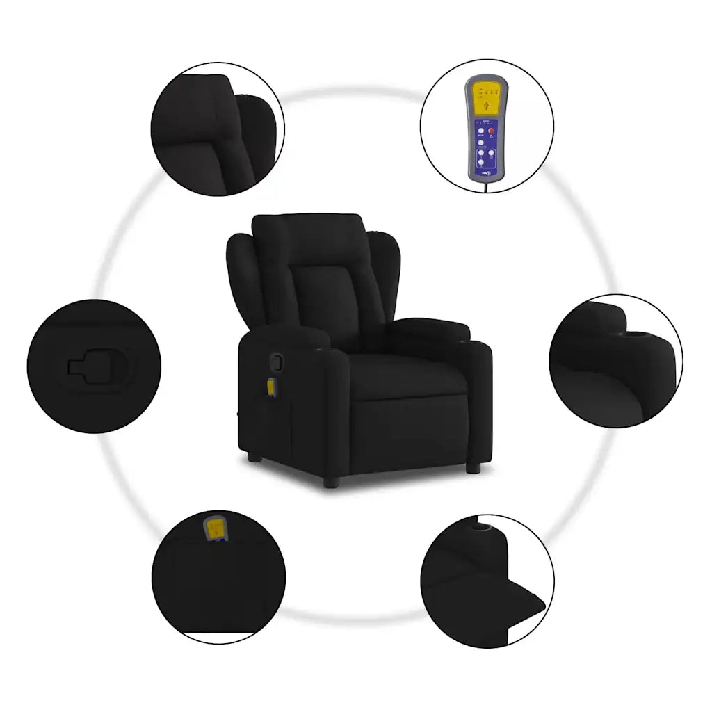 Poltrona Massaggiante | Sedia Relax Reclinabile Nera in Tessuto