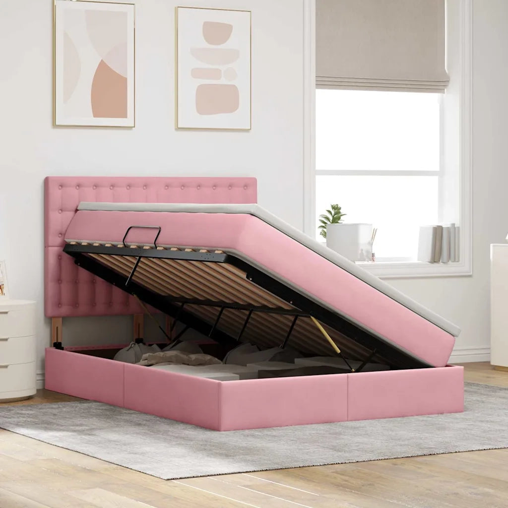 Letto con contenitore e LED con led Rosa 140 x 200 cm Velluto
