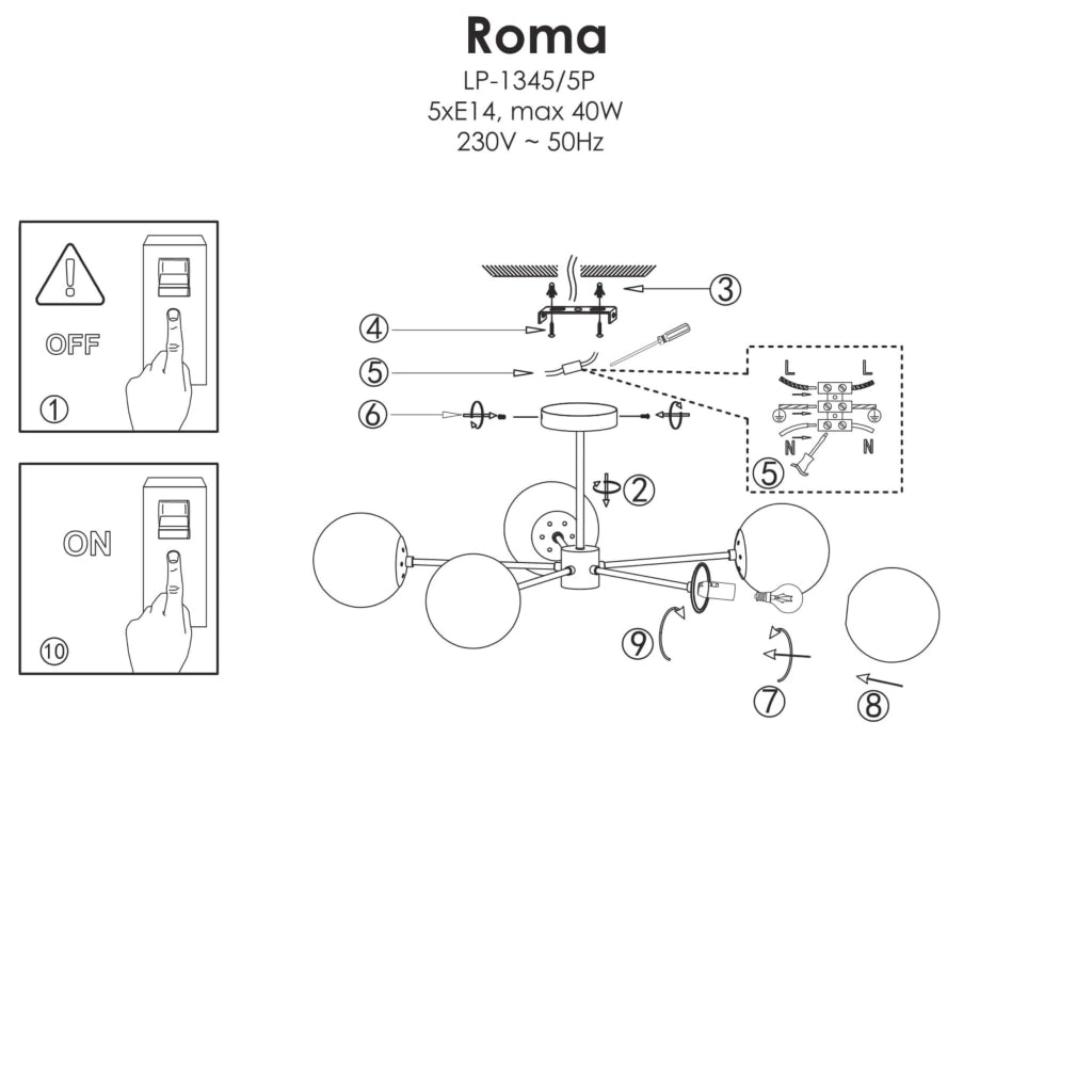 Lampadario Roma 5 luci E14 oro/bianco Light Prestige