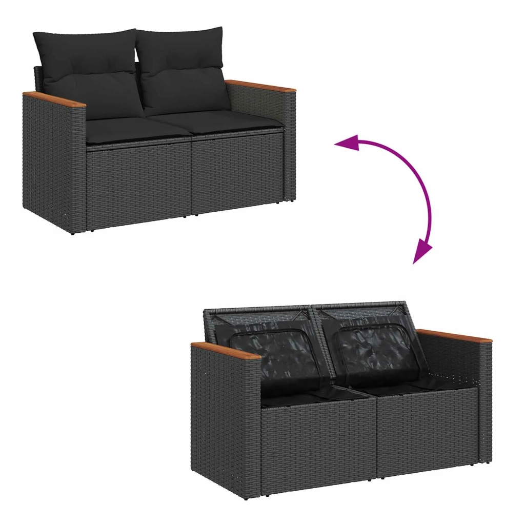 Set Divano da Giardino con cuscino 11 pcs Nero polyrattan 3364949