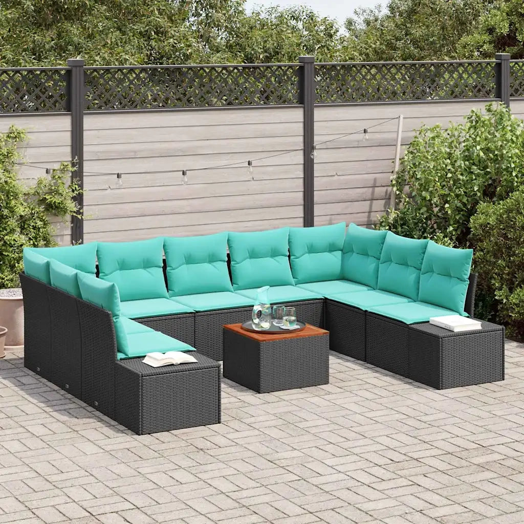 Set Divano da Giardino 10 pz Nero polyrattan 3348005