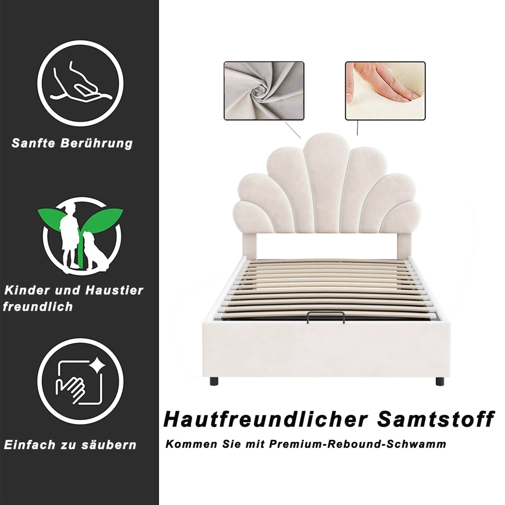 LETTO Imbottito 90x200 cm Beige con contenitore idraulico