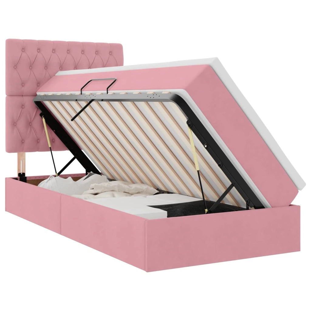 Letto con contenitore e LED con led Rosa 100 x 200 cm Velluto