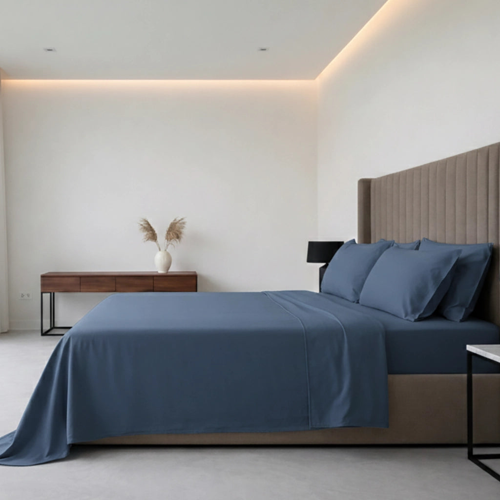 Sarenina, set Completo Letto Piazza e Mezza in Policotone, blu Mare
