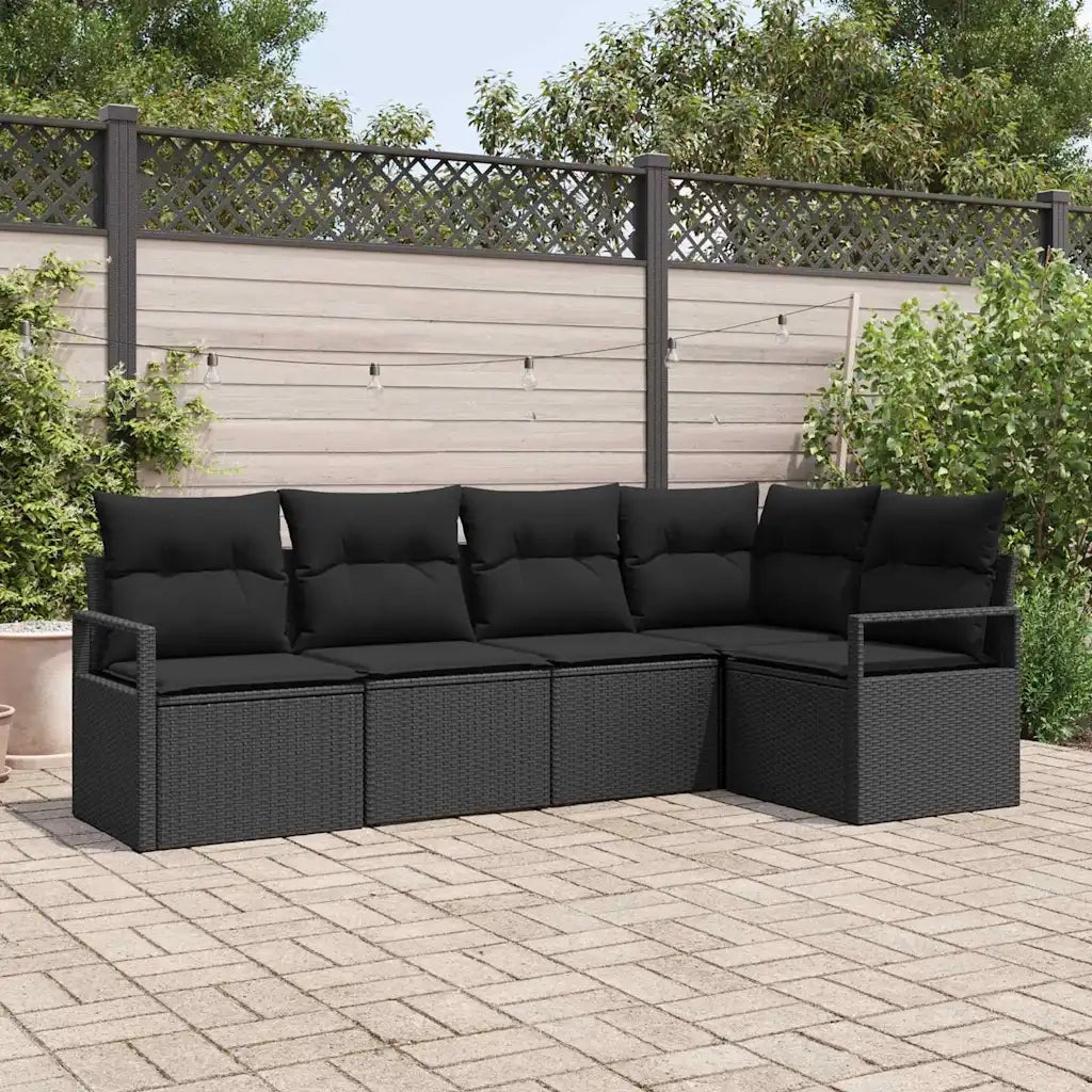 Set Divano da Giardino con cuscino 5 pcs Nero polyrattan 3355052