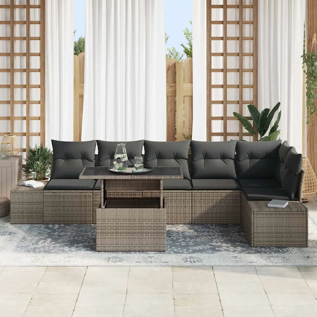 Set Divano da Giardino con cuscino 7 pcs Grigio polyrattan 3357932