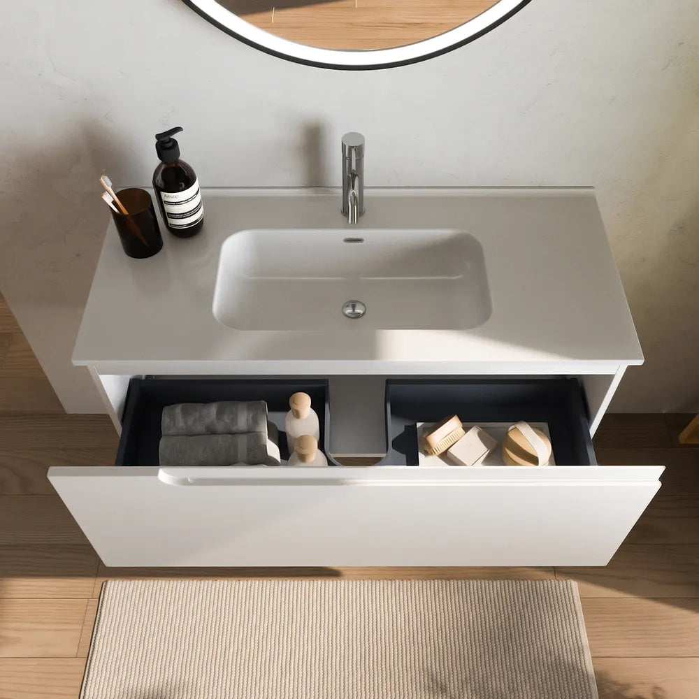 Mobile bagno sospeso 80cm un cassetto bianco opaco con lavabo | Ardenne