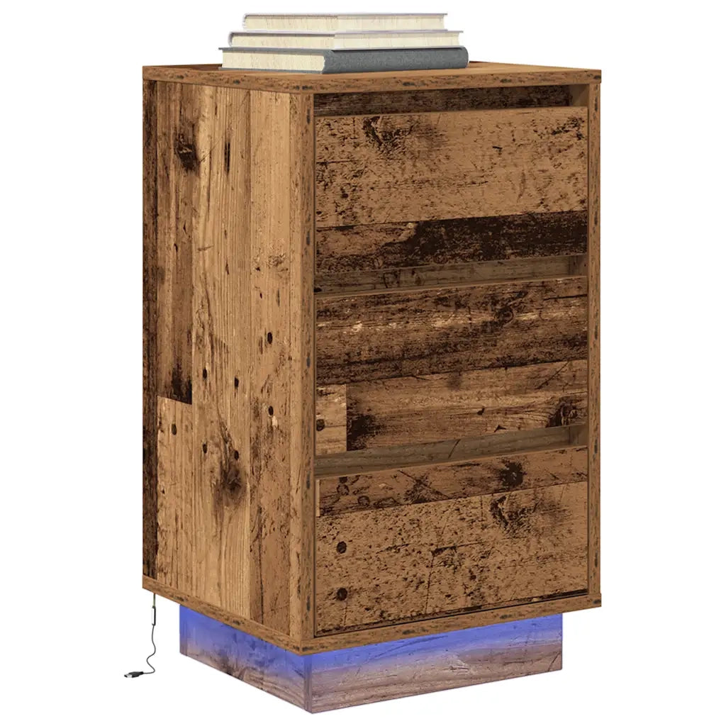 Comodino con Luci LED Legno Antico 38x34x65 cm 861308