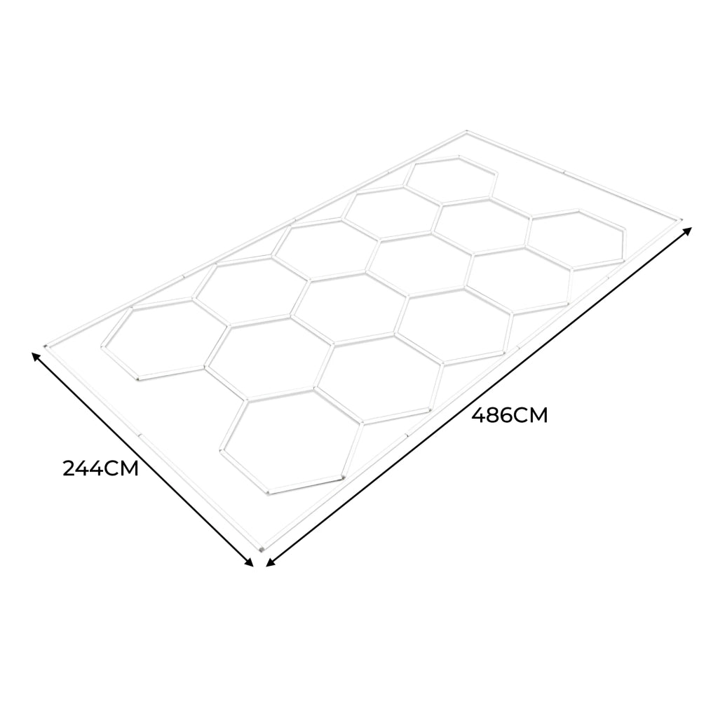120 piastrelle modulari Nere + 14 luci LED esagonali 6500K e bordi.