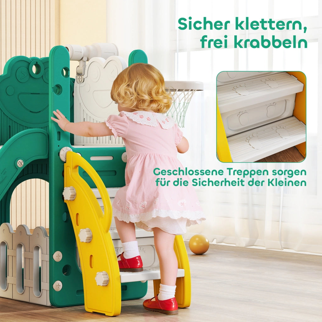 Set da gioco per bambini con scivolo e canestro ¨C Minimal ¨C Giallo e verde