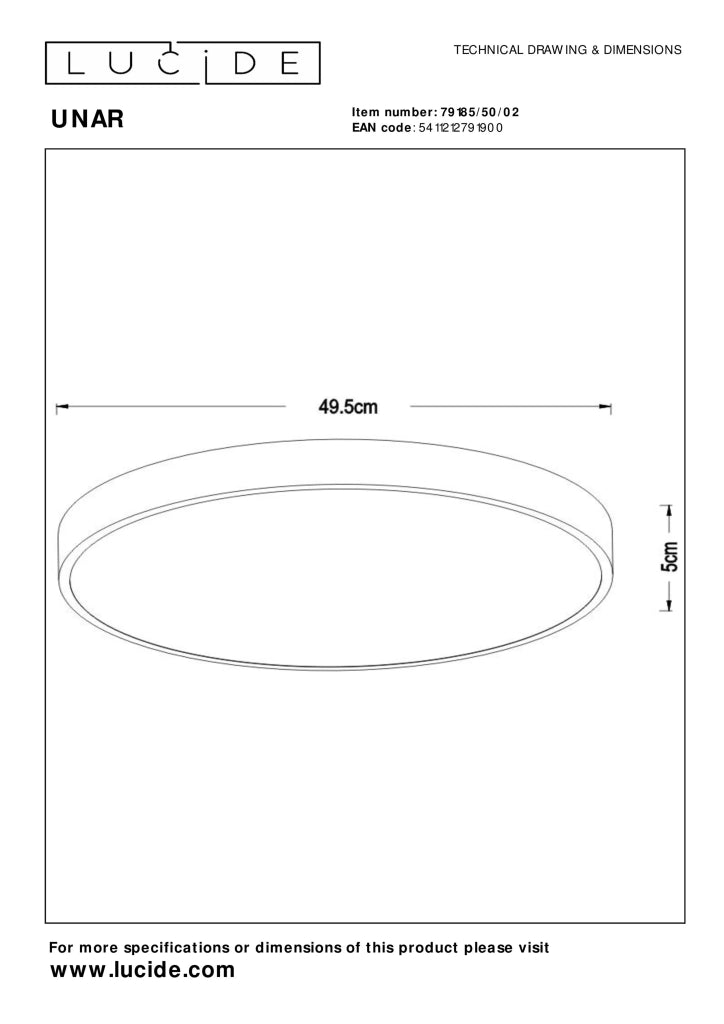 Plafoniera Lucide UNAR Ø50 LED 36W dimmerabile oro