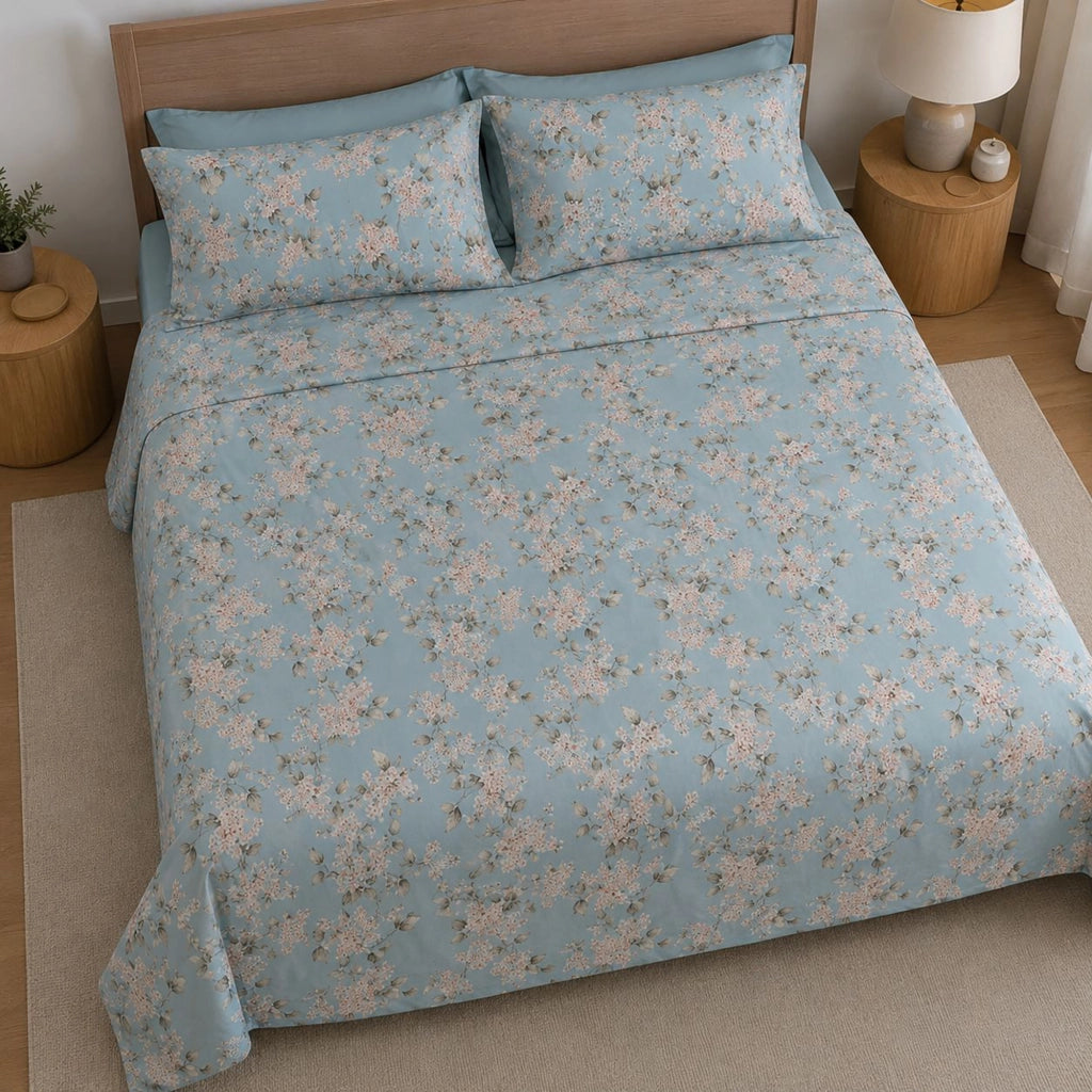 Salilisa, set Completo Letto Matrimoniale in Percalle, Azzurro Acqua