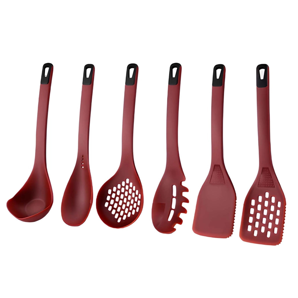 Set di Utensili da Cucina 6 Pezzi in Silicone Resistente con Supporto Bordeaux Cheffinger