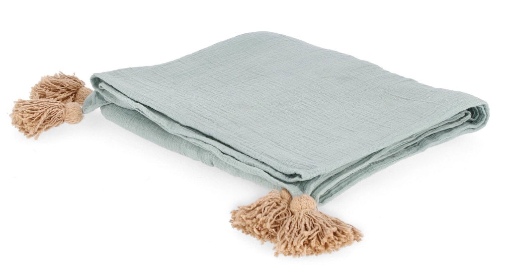 Plaid in Cotone con Frange Turchese 130x170 cm - MEI-JIE