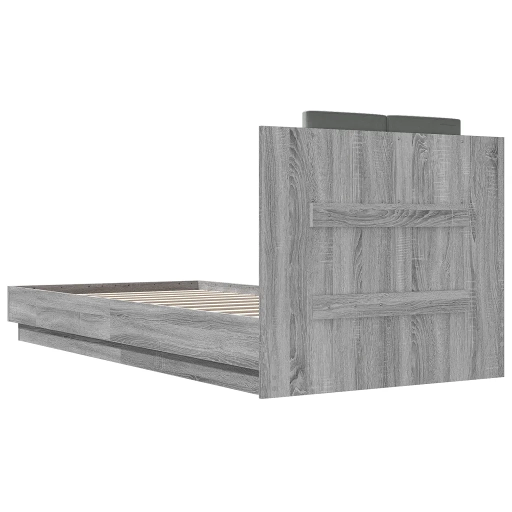 Letto singolo | Letto per adulti | Giroletto con Testiera e LED Grigio Sonoma 90x200 cm