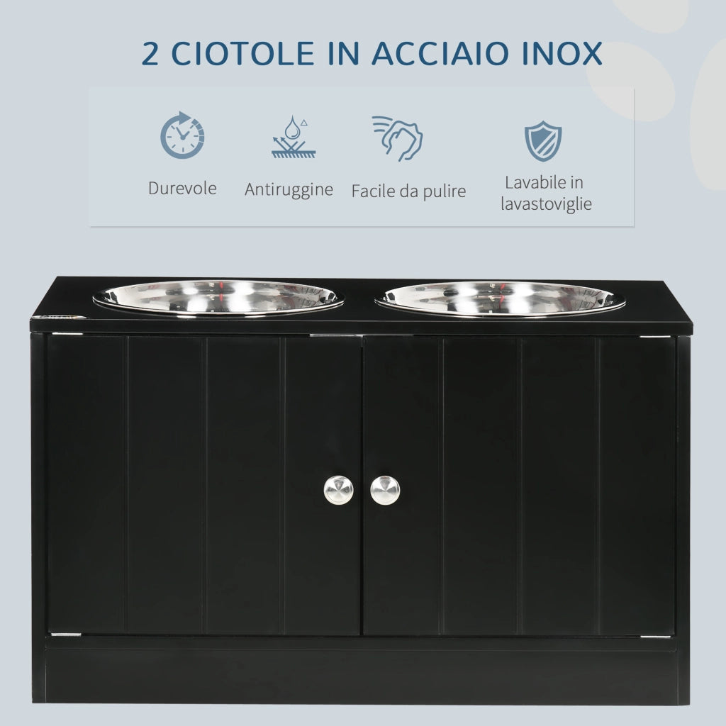 Ciotola per Cani Rialzata con Contenitore ¨C Minimal ¨C Nero 60x30x35.5cm